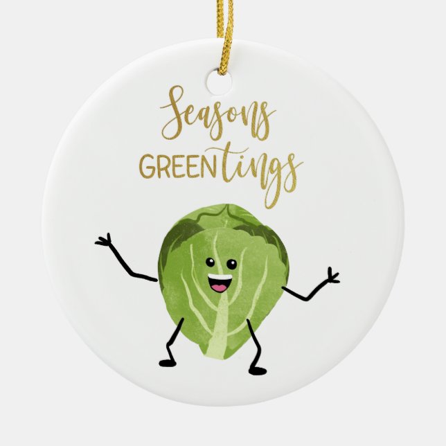 Adorno De Cerámica brussel sprout divertidos saludos de navidad verde (Frente)