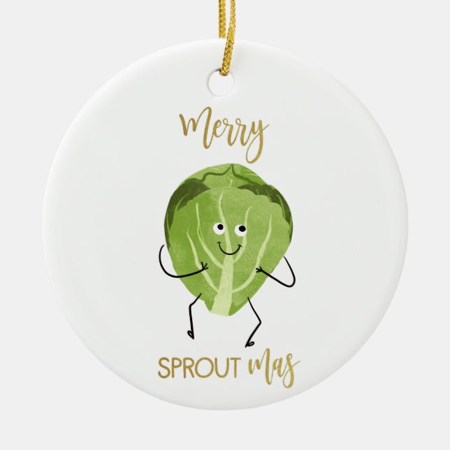 Adorno De Cerámica brussel sprout divertidos saludos de navidad verde (Frente)