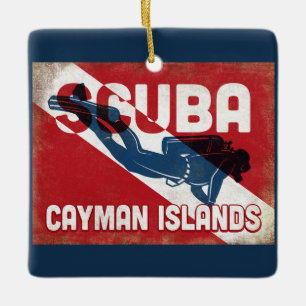 Adorno De Cerámica Buceador de las Islas Caimán - retro azul