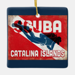 Adorno De Cerámica Buceador de Scuba de las Islas Catalinas - Retro A