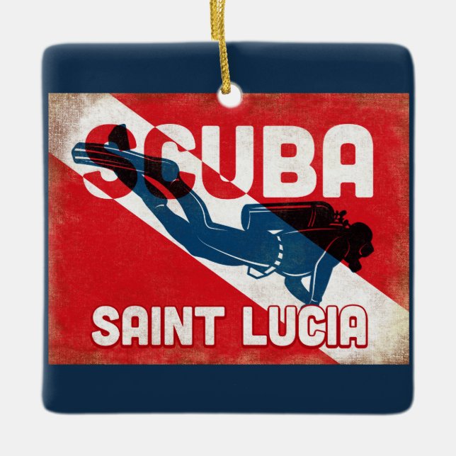 Adorno De Cerámica Buceador Scuba de Santa Lucía - Retro azul (Anverso)
