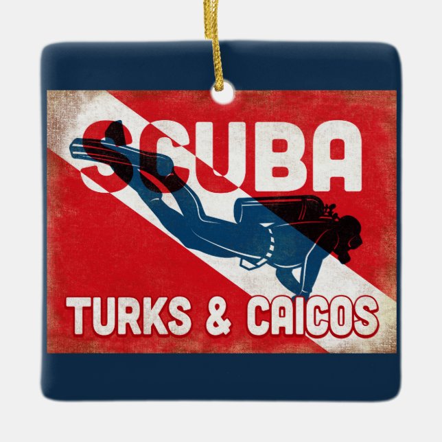 Adorno De Cerámica Buceo Scuba de Turcas y Caicos - Retro Azul (Anverso)