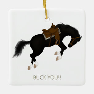 Adorno De Cerámica ¡Buck You! Caballo negro divertido