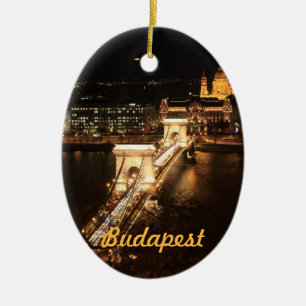 Adorno De Cerámica Budapest, bancos del Donau por noche