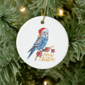 Adorno De Cerámica Budgie Christmas