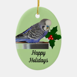 Adorno De Cerámica Budgie Holiday Ornament