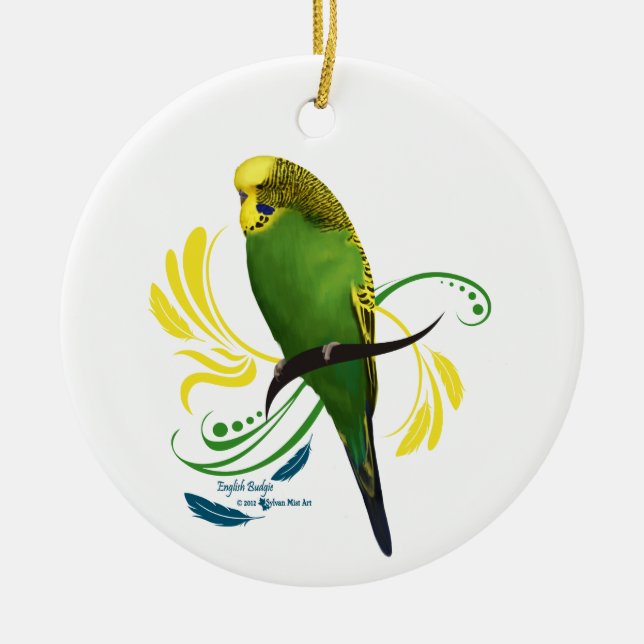 Adorno De Cerámica Budgie inglesa verde (Frente)