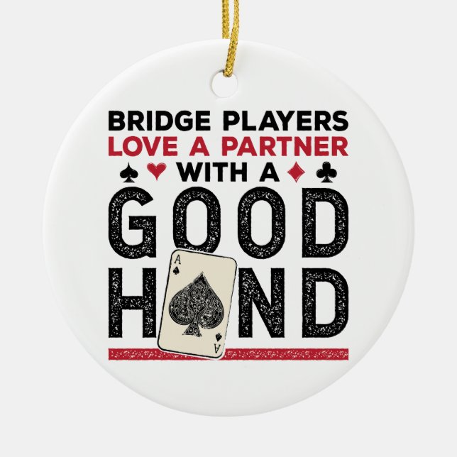 Adorno De Cerámica Buena mano de Funny Bridge Player Partner (Frente)