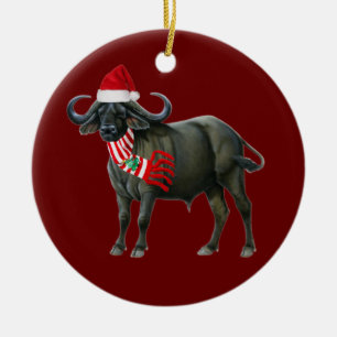 Adorno De Cerámica Búfalo con Navidades de Gorra Scaft