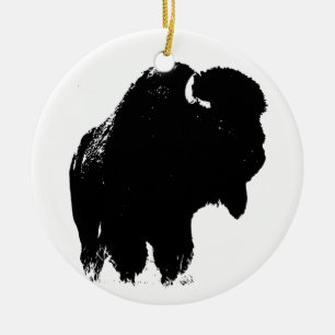 Adorno De Cerámica Búfalo de Bison Black & White Pop Art