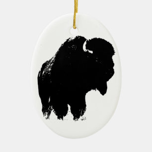 Adorno De Cerámica Búfalo de Bison Black & White Pop Art