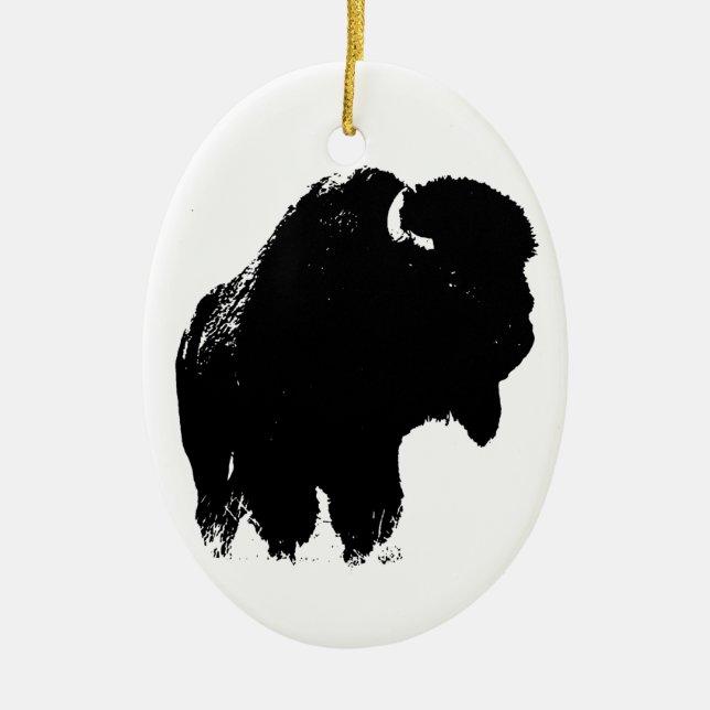 Adorno De Cerámica Búfalo de Bison Black & White Pop Art (Frente)