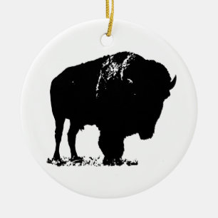 Adorno De Cerámica Búfalo de Bison Black & White Pop Art