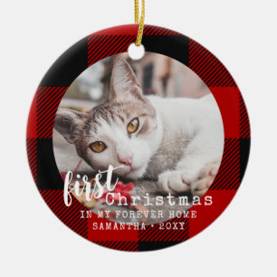 Adorno De Cerámica Búfalo de gato colocado primera foto de Navidad