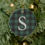 Adorno De Cerámica Búfalo negro clásico Tartan Plaid Monograma<br><div class="desc">Búfalo negro clásico Tartán Vintage Monograma cerámico</div>