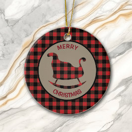 Adorno De Cerámica Búfalo negro rojo trenzado esleigh y árbol