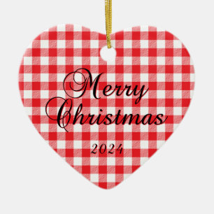 Adorno De Cerámica Búfalo Rojo Cheque Fotos de Pareja navideña