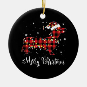Adorno De Cerámica Búfalo Rojo Dachshund Feliz Navidad Pajama