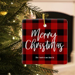 Adorno De Cerámica Búfalo Rojo en Navidad |Nombre personal<br><div class="desc">Prepárese para infundir su temporada de vacaciones con un toque rústico y cálido personalizado con nuestra colección de Navidad Red Buffalo Plaid & Merry! Ya sea que estés decorando tu casa o buscando el regalo perfecto, estos artículos festivos están diseñados para traer alegría y comodidad a tus celebraciones. Difunde alegría,...</div>