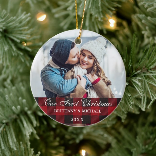 Adorno De Cerámica Búfalo Rojo ponía pareja nuestra primera Navidad (Árbol)