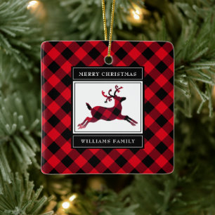 Adorno De Cerámica Búfalo Rojo Rústico Jugado Feliz Navidad