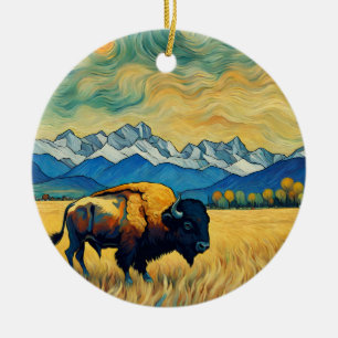 Adorno De Cerámica Búfalo rústico de Yellowstone 