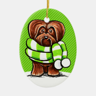 Adorno De Cerámica Bufanda del invierno de Havanese del chocolate