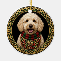 Adorno De Cerámica Bufanda personalizada de Goldendoodle con nudo cel