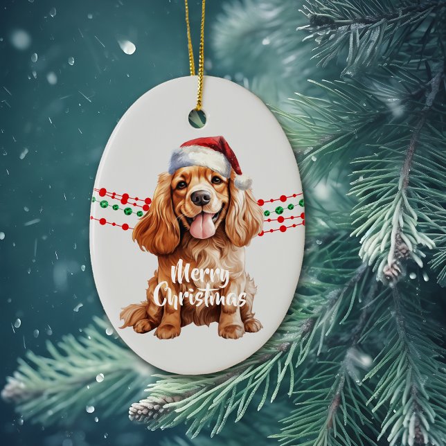 Adorno De Cerámica Buff Cocker Spaniel Santa Hat Holiday Beads (Subido por el creador)