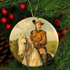 Adorno De Cerámica Buffalo Bill Cody sobre los Navidades de caballos