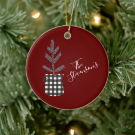 Adorno De Cerámica Buffalo Check Black Pine Tree Personalized Name