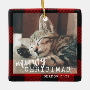 Adorno De Cerámica Buffalo Plaid Merry Christmas Mascota