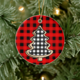 Adorno De Cerámica Buffalo Plaid, Red Gingham Christmas Trees