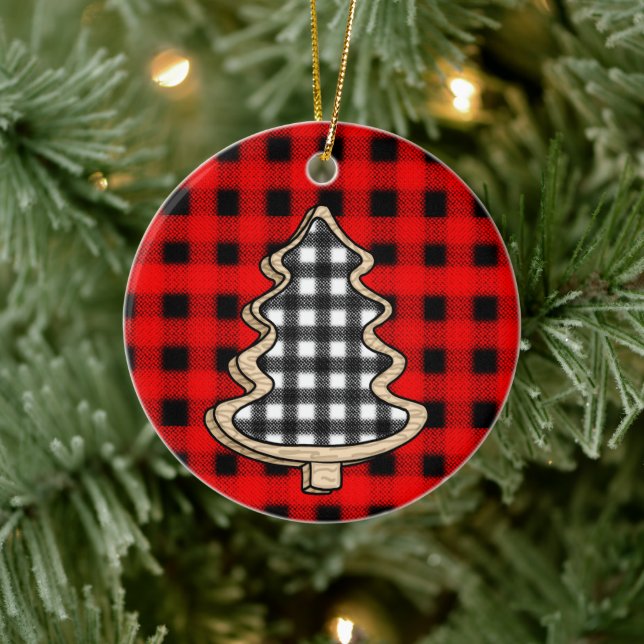 Adorno De Cerámica Buffalo Plaid, Red Gingham Christmas Trees (Árbol)