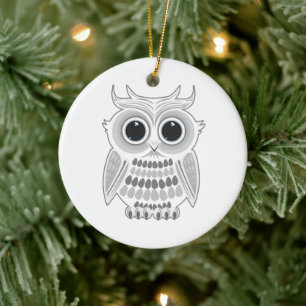 Adorno De Cerámica Búho Blanco Adorable Ojos Grandes Fiesta Bosque In