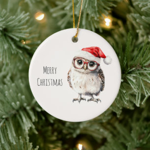 Adorno De Cerámica Búho con gafas de Navidad