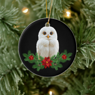 Adorno De Cerámica Búho de Navidad de Nieve Blanca