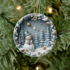 Adorno De Cerámica Búho feliz navideño azul 3D 