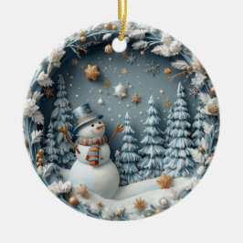 Adorno De Cerámica Búho feliz navideño azul 3D 