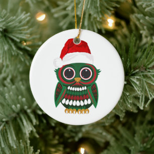 Adorno De Cerámica Búho Navideño Lindo Cuadriculado Acogedor Festivo 