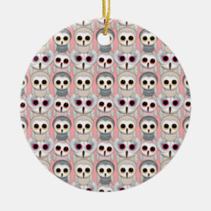 Adorno De Cerámica Búhos Bebés en Patrón Rosa