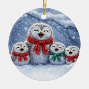 Adorno De Cerámica Búhos de Navidad en la Nieve Adorables