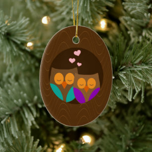 Adorno De Cerámica Búhos en una jerarquía