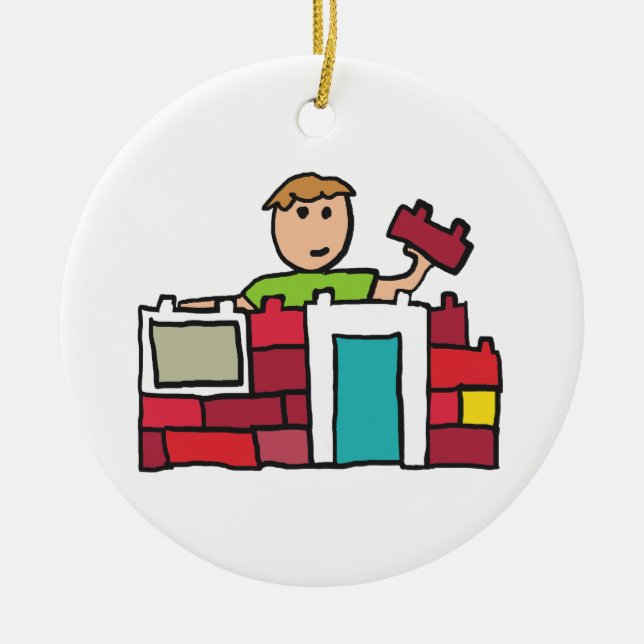 Adorno De Cerámica Builder construye una casa con bloques de construc (Frente)