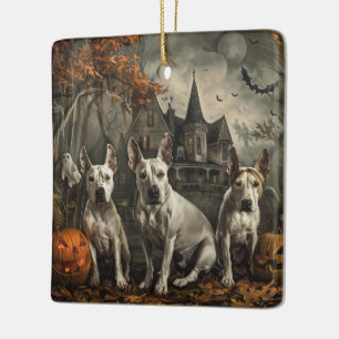 Adorno De Cerámica Bull Terrier Halloween Noche Doggy Delight