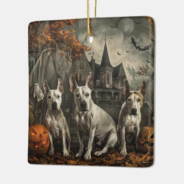 Adorno De Cerámica Bull Terrier Halloween Noche Doggy Delight (Izquierda)