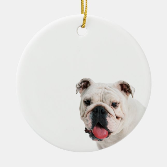 Adorno De Cerámica Bulldog blanco de perro lindo (Frente)