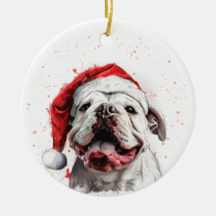 Adorno De Cerámica Bulldog Blanco Perro Navidad Personalizado