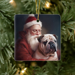 Adorno De Cerámica Bulldog Con Navidades Festividades De Santa Claus
