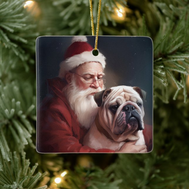 Adorno De Cerámica Bulldog Con Navidades Festividades De Santa Claus (Árbol)